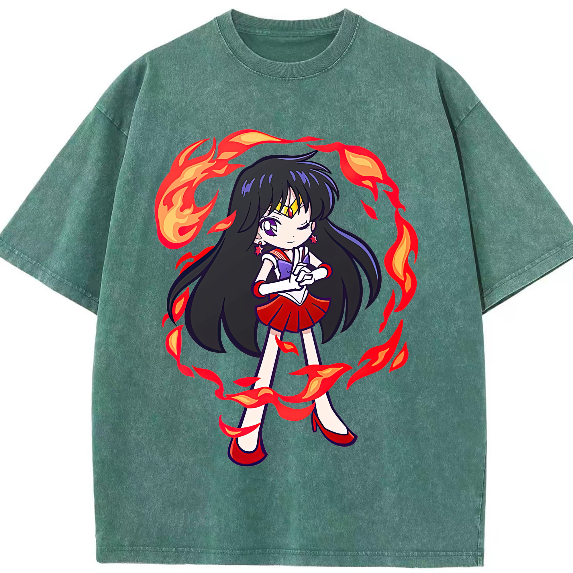 （画像用） 美少女戦士セーラームーン 火野レイ ひの レイ Sailor Moon Hino Rei （セーラーマーズ,Sailor Mars） 綿100% ヴィンテージ風 半袖Tシャツ（フロントプリント）
